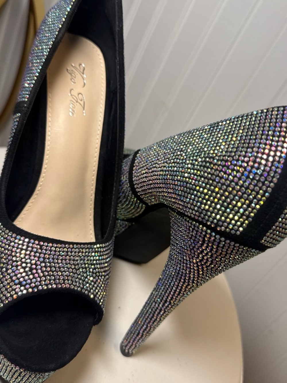 Crystal-Embellished Black Platform Stiletto Pumps - Picture 2 of 3